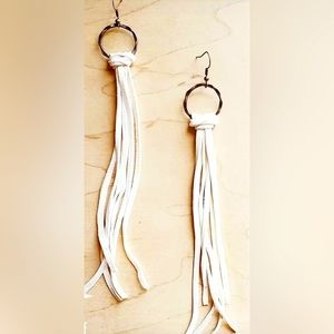 Handmade Deer Skin Leather Tassel White Earrings